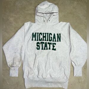 Vintage 80s Champion Warm Up Reverse Weave Michigan State MSU Hoodie Size XL